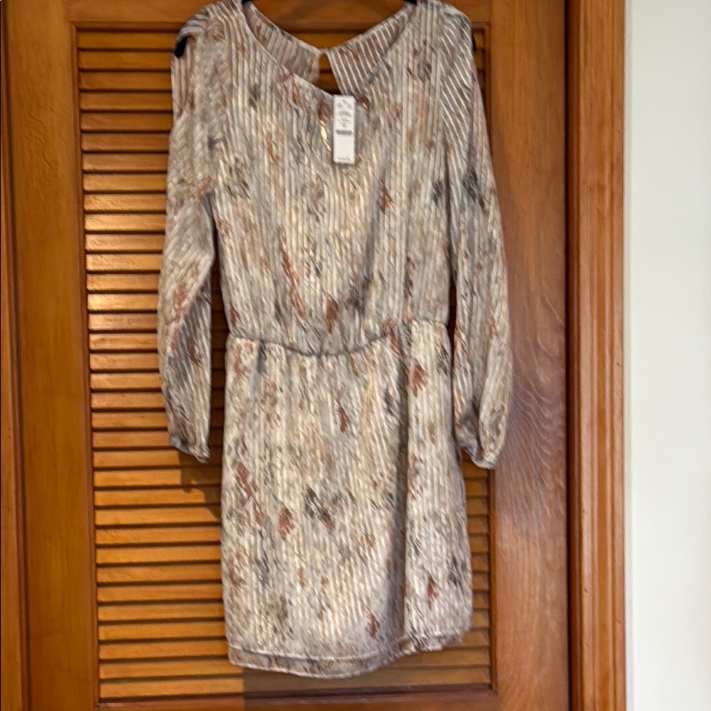 White House Black Market Tan and Brown Long Sleeve Sheath Dress